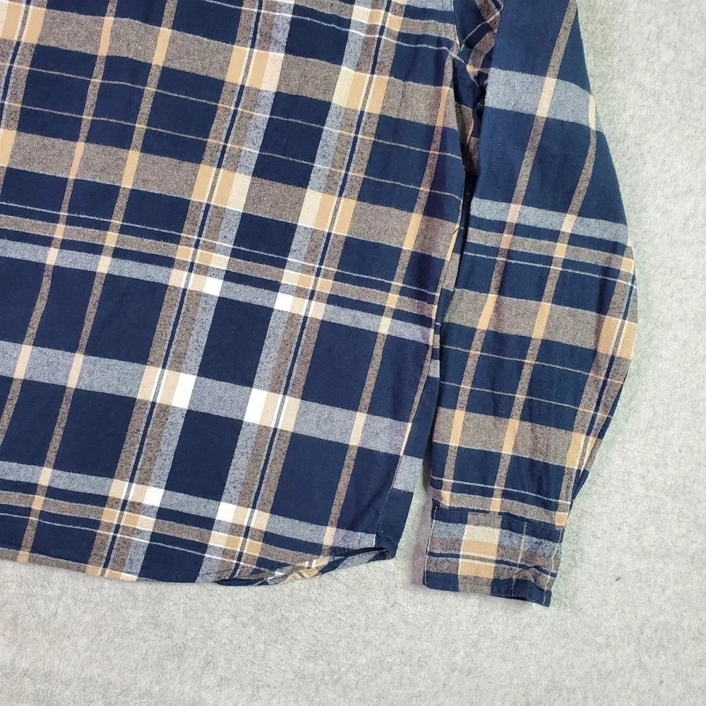 True Religion Shirt Mens Large Blue Plaid Flannel Button Up Long Sleeve Casual